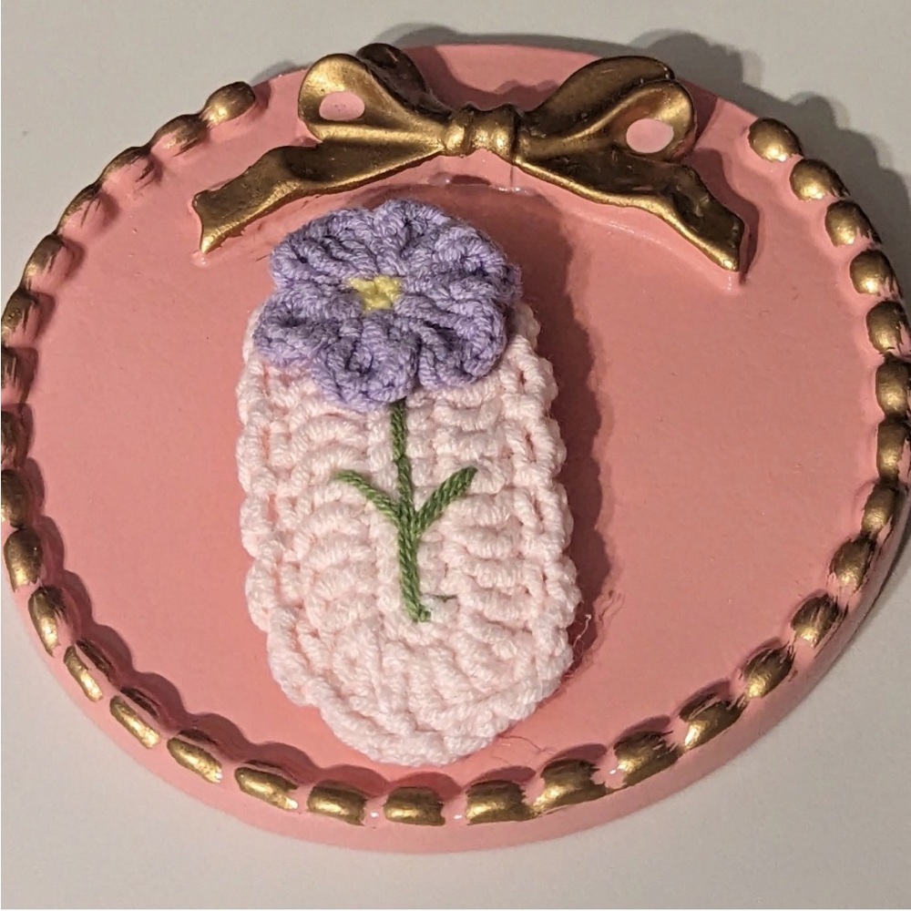 NWT Handcrafted Pink with Purple Flower Hair Clip